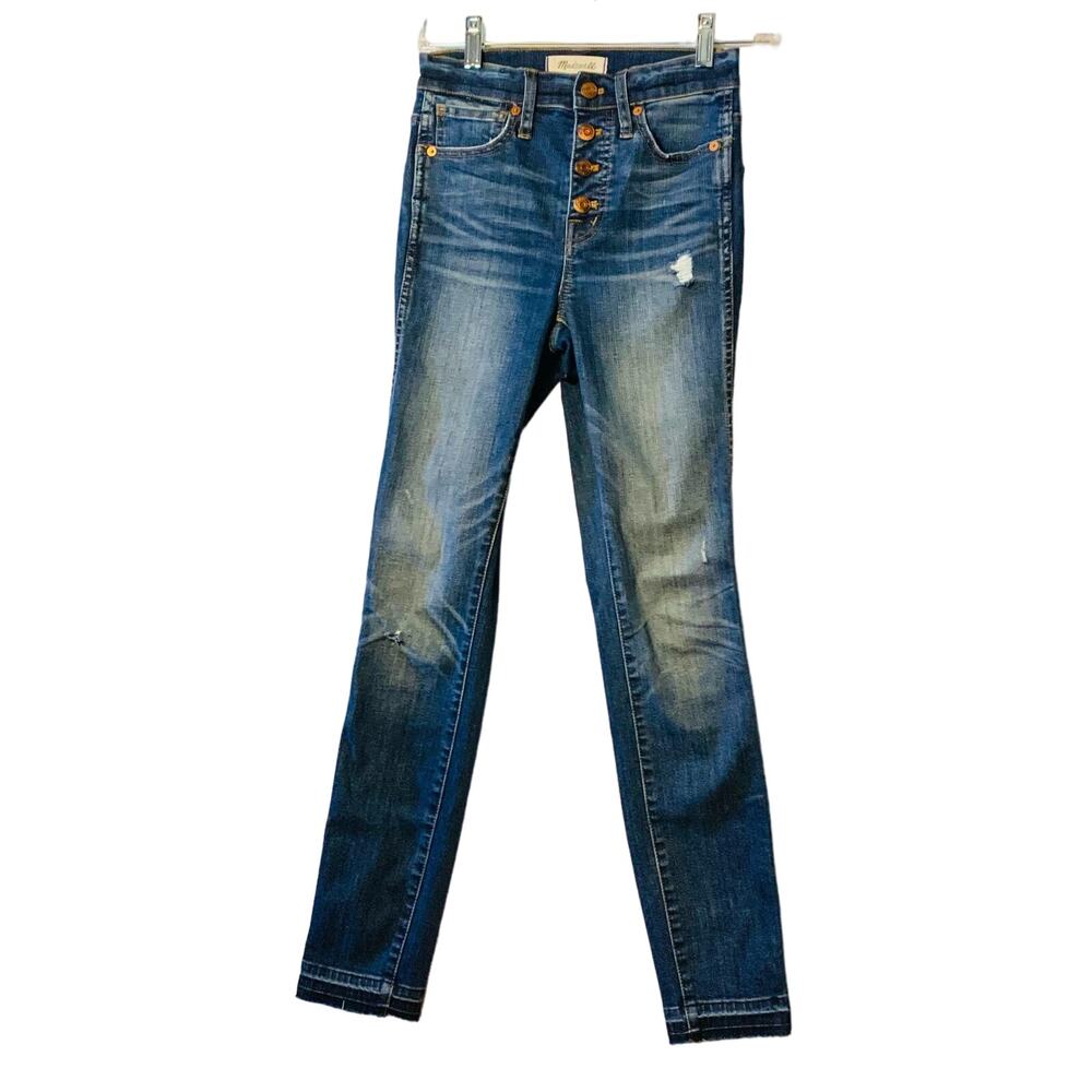 Madewell 10” high rise skinny jeans button fly raw hem size 23